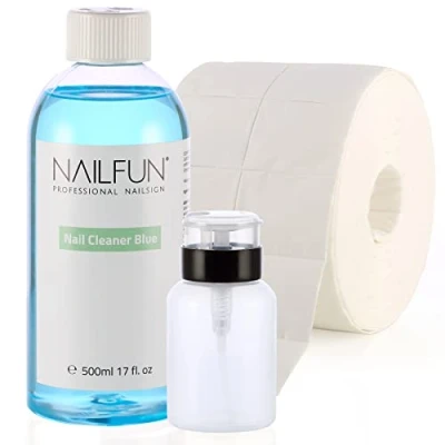 Abbildung von NAILFUN Nail Cleaner blue 500ml + 1 Rolle 500er Zelletten Pumpflasche