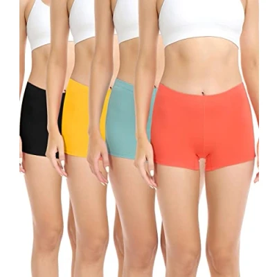 Abbildung von wirarpa Damen Baumwolle Boxershorts Panties Unterhosen Radlerhose unter Kleid mit Baumwoll Schritt 4er Pack Schwarz Grün Orange Gelb Größe XL