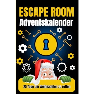 Abbildung von Escape Room Adventskalender: Rätsel für Kinder Logische Denksportaufgaben Spiele und mentale Herausforderungen 25 Tage, um Weihnachten zu retten ... Warten auf den Weihnachtsmann in der Familie