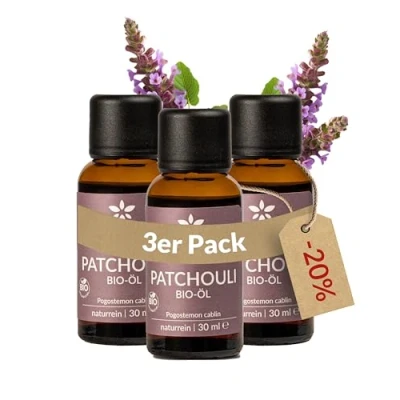 Abbildung von Heldengrün© BIO Patchouli Öl [100% NATURREIN] Reines Duftöl Patchouliöl in Parfumqualität Nachhaltiger Wildwuchs Ätherisches 3 x 30 ml