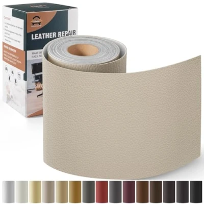 Abbildung von Leder Reparatur Set Elfenbeingrau,OAZ Kunstleder Selbstklebend 10 x 160 cm,Kunstleder Reparaturset Patch Selbstklebende Lederflicken für Autositze Möbel Sofa Taschen