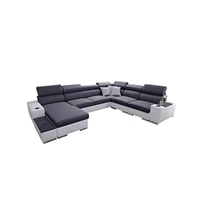Abbildung von All4All Ecksofa mit Schlaffunktion Piano 358x282 cm Schlafsofa Bettkasten Wohnlandschaft XXL Sofa U Form Gewebe Kunstleder Groß Big Linke Seite Grau/Weiß 26