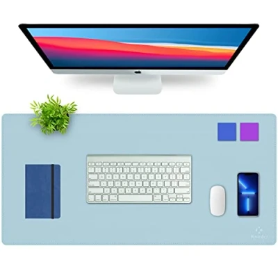 Abbildung von Upgrade Knodel Tischunterlage, Schreibtischunterlage, 90 x 43cm PVC Leder Laptop wasserdichte Schreibunterlage für Büro oder Heimbereich, doppelseitig (Hellblau)
