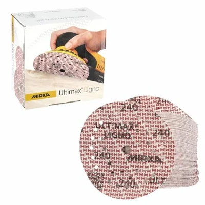 Abbildung von Mirka Ultimax Ligno Ø 125mm Schleifscheiben Klett Multifit/Korn 240/100 Stück/Multi Lochung/zum Schleifen von Holzoberflächen
