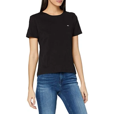 Abbildung von Tommy Hilfiger Damen TJW Slim Jersey C Neck T Shirt, Schwarz, L