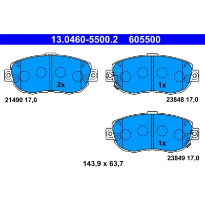 Abbildung von ATE 13.0460 5500.2 Bremsbelagsatz mit akustischer Verschleißwarnung LEXUS: IS I Limousine, GS II, Sportcross, TOYOTA: Supra IV, Altezza
