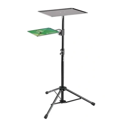 Abbildung von K&amp;M 12150 Laptop Ständer Schwarz, Stahl Notebook Ablage mit Mousepad Dreifuß, klappbar für Bühne, Büro, Rede