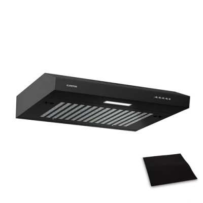 Abbildung von Klarstein SlimVent Dunstabzugshaube Unterbau, 60 cm Unterbauhaube, 200 m3/h Luftstrom, Energieeffizienz A+, Leise 52 dB, LED Beleuchtung, Spülmaschinengeeignete Filter, DC Motor, Weiß, Schwarz
