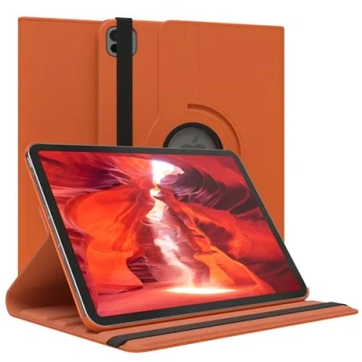 Abbildung von EAZY Case Tablet Hülle für iPad Pro 10,9&quot; (2024) Schutzhülle 10,9 Zoll Smart Cover Rotationcase zum Aufstellen klappbar 360 drehbar mit Standfunktion Tasche Kunstleder in Orange