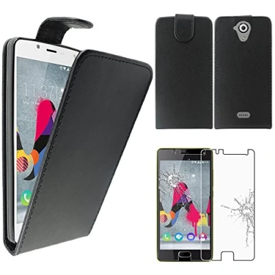 Abbildung von ebestStar kompatibel mit Wiko U Feel Lite Hülle PU Kunstleder Etui Klappe, Handyhülle Schutzhülle Case Cover, Schwarz + Panzer Schutz Glas