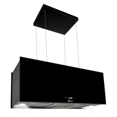 Abbildung von GURARI Inselhaube GCH I 333 90 BL Prime Umluft Dunstabzugshaube cm Insel Deckenhaube 1000m3/h Schwarz Glas 4 Stufen Display LED Fernbedienung Timer