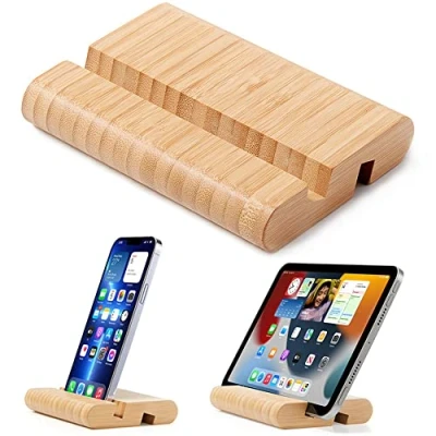 Abbildung von FadyDail Bambus Tablet Ständer Holz Handy für Desktop, Halter Schreibtisch iPhone iPad Tablets und alle Handys (Große Größe)