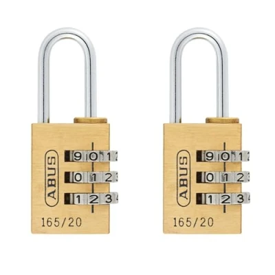 Abbildung von ABUS Zahlenschloss 165/20 Vorhängeschloss aus Messing mit individuell einstellbarem Zahlencode Kofferschloss/Spindschloss Sicherheitslevel 3 2er Set