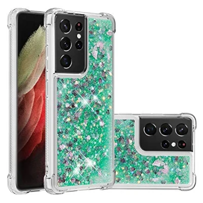 Abbildung von KBIKO zxl Kompatibel mit für Samsung Galaxy S21 Ultra 5G Glitzer Hülle, Handyhülle TPU Silikon Cover Erhöhte Kanten Flüssigkeit Treibsand Schutzhülle 5G.Green YBL