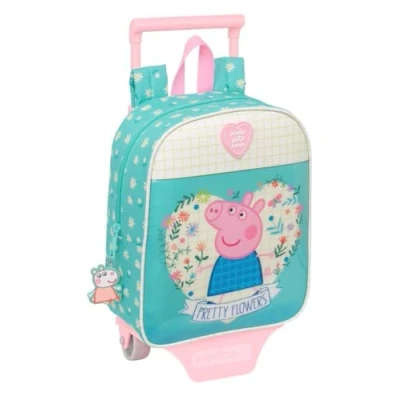 Abbildung von Safta PEPPA PIG PRETTY FLOWERS Kindergartenrucksack mit Trolley, ideal für Kinder verschiedener Altersgruppen, bequem und vielseitig, Qualität Widerstandsfähigkeit, 22 x 10 27 cm, Minzgrün /