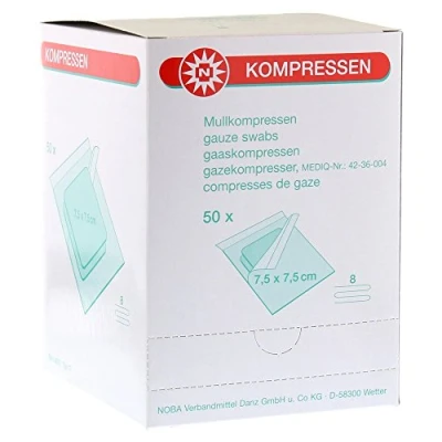 Abbildung von Mullkompressen 7,5x7,5 cm steril 8fach 50X2 St