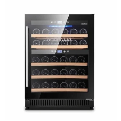 Abbildung von BODEGA43 40 Weinkühlschrank Einbau Freistehend Weinklimaschrank mit 2 Zonen, 5 20 ºC, 130 Liter, Flaschen, 6 Regaleinschübe, vibrationsarm, 40dB, Schwarz