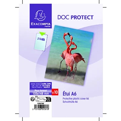 Abbildung von Exacompta 5397SE Packung (mit 10 Schutzhüllen, für Ihre Dokumente DIN A6, 10,5 x 14,8 cm, aus glattem PVC 150µ) 10er Pack transparent