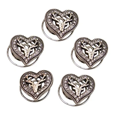Abbildung von Alpenflüstern Trachten Haar Curlies Strassherz Hirsch 5 er Set (antik silber farben) ADV127