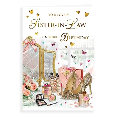 Abbildung von Regal Publishing Piccadilly Greetings Group Ltd Traditionelle Geburtstagskarte für Schwägerin, 22,9 x 15,2 cm, Rosa, Weiß, Gelb, Braun, Beige