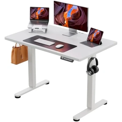 Abbildung von ErGear Höhenverstellbarer Schreibtisch 100 x 60cm Höhenverstellbar Elektrisch Ergonomischer Steh Sitz Tisch Computertisch für Heimbüro mit 4 Memory Steuerung (Weiß)