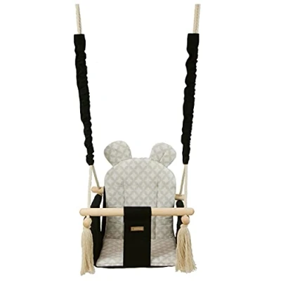 Abbildung von Kinderschaukel Babyschaukel Indoor Schaukel Hängeschaukel Sitzschaukel Hängesitz (Muster: schwarz, cremefarben Quadrate)