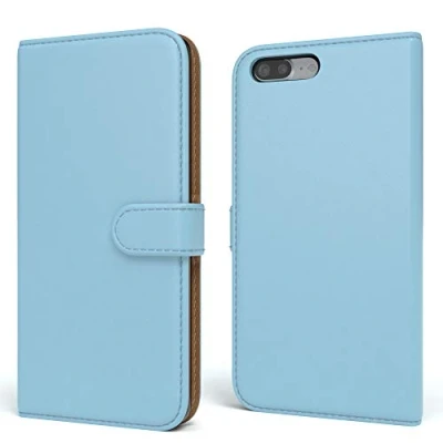 Abbildung von EAZY CASE Tasche kompatibel mit iPhone 7 Plus / 8 Schutzhülle Standfunktion Klapphülle im Bookstyle, Handytasche Handyhülle Flip Magnetverschluss und Kartenfach, Kunstleder, Hellblau
