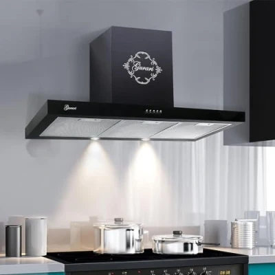 Abbildung von Gurari Dunstabzugshaube 90 cm GCH F 461 BL 9 N Wandhaube Schwarz Sehr Saugstark 1000 m3/h Motor Wandmontage Abzugshaube Umluftbetrieb oder Abluftbetrieb Kaminhaube