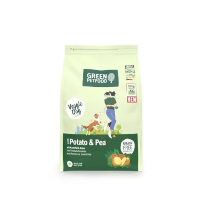 Abbildung von Green Petfood VeggieDog mit Kartoffel &amp; Erbse (1 x 3 kg) Adult Premium Trockenfutter für ausgewachsene Sensible Hunde vegetarisch weizenfrei leckerer Süßkartfoffel 1er Pack