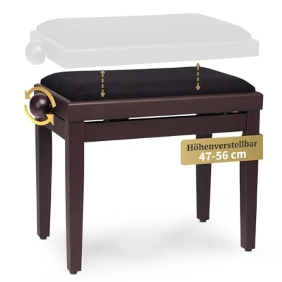 Abbildung von Classic Cantabile Klavierbank Pianobank Rosenholz Matt (Hochwertiger Sitzkomfort, 1 St., Sitzfläche 55 x 32 cm), Leichtgängige Spindelmechanik