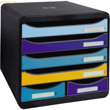 Abbildung von Exacompta 3124202D Ablagebox BeeBlue aus Recycling Kunststoff mit 4 Schubladen für DIN A+ Dokumente und 2 Utensilien. Belastbare Schubladenbox mehr Platz. Blauer Engel Big Box Maxi