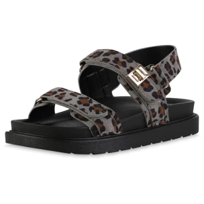 Abbildung von VAN HILL Damen Komfort Sandalen Plateau Profilsohle Bequem Schuhe 217399 Leopard 36