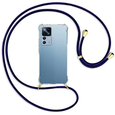 Abbildung von mtb more energy® Handykette kompatibel mit Xiaomi 12T, 12T Pro Blue Line/Gold Smartphone Hülle zum Umhängen Anti Shock Full TPU Case
