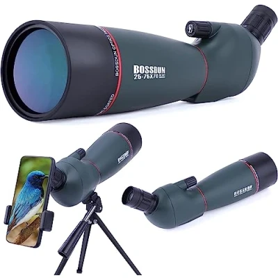 Abbildung von 25 75x70 HD Spektiv Sportschützen mit Stativ und Smartphone Adapter, Zoom Bak4 Prism FMC Lens 45 Grad abgewinkelte Teleskop für Vogelbeobachtung Wildlife Scenery Jagd Wildtiere Stargazing (Green h)