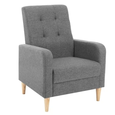 Abbildung von WOLTU Ohrensessel, Relaxsessel mit Armlehnen Massivholzbeinen, getufteter Polstersessel, Loungesessel modern, Sessel für Schlafzimmer Wohnzimmer Balkon, Leinenbezug, Dunkelgrau