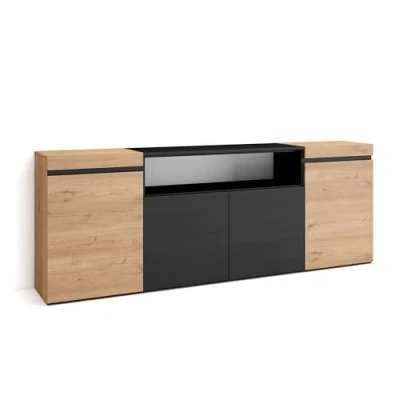 Abbildung von Skraut Home Sideboard, Highboard Kommode, Komodenschrank 200x75x35cm 4 Türen Wohnzimmer, Küche Moderner Stil Eiche Schwarz