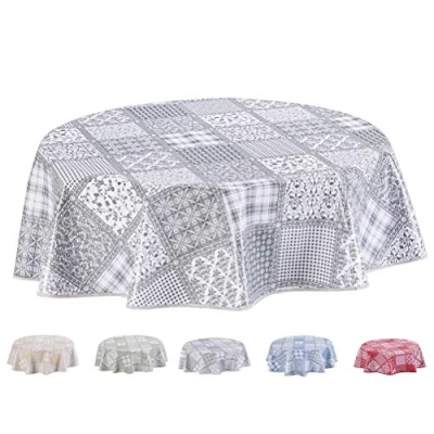 Abbildung von Home Direct Wachstuch Tischdecke Abwaschbar Rund 155cm Hellgrau