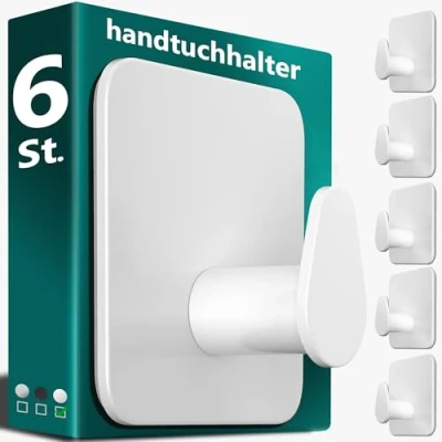 Abbildung von 4smile Handtuchhalter ohne Bohren, weiß 6er Set Badezimmer Handtuchhalter, ovale Klebehaken aus Edelstahl, wasserfeste Haken für Bad, WC, Küche Hochwertige selbstklebend, Handtuchhaken