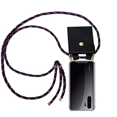 Abbildung von Cadorabo Handykette kompatibel mit Huawei P30 PRO Schutzhülle TPU Silikon Case Necklace Design Slim Kratzfest Kordel Band Etui Rundumschutz Hülle für in Blau