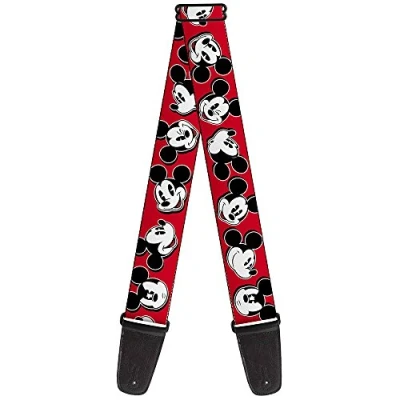 Abbildung von Buckle Down GS WDY098 Gitarrengurt Mickey Mouse Expressions rot schwarz weiß 2 Zoll breit 86,4 152,4 cm