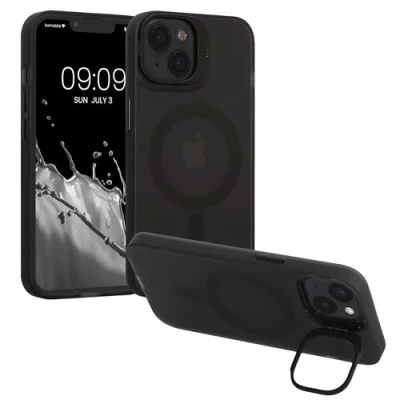 Abbildung von kwmobile Hülle kompatibel mit Apple iPhone 13 Hard Case erhöhtem Rand Kameraschutz integriert Schwarz Transparent