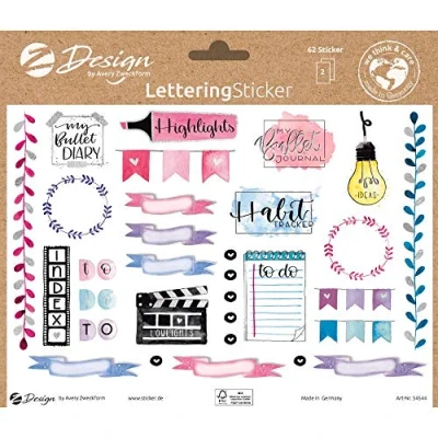 Abbildung von AVERY Zweckform Dekosticker 62 Aufkleber Rahmen Titel Überschriften (Sticker auf A5 Bogen, beschriftbare Etiketten für Bullet Journal, Tagebuch, Scrapbooking, Familienkalender, mit Silbereffekt) 54544