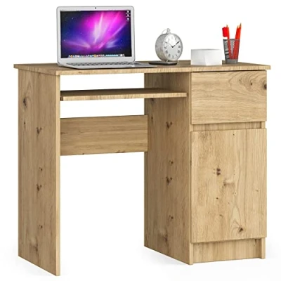 Abbildung von AKORD Piksel Schreibtisch Klein mit Schubladen Computertisch Bürotisch Tastaturablage Holz Deko B90 x H77 T50 cm 30 kg Schrank Rechts Farbe: Kunsthandwerkliche Eiche