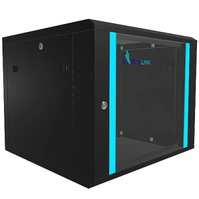 Abbildung von Netzwerkschrank 19 Zoll 9 HE 600x600 Wandmontage selbstmontierender Rahmen abnehmbare Seitenwände für Switches UPS Server Netzwerkausrüstung Serverschrank gehärtetes Glas Schwarz Rack