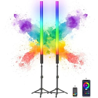 Abbildung von LUXCEO 2 Pack LED Video Lichtstab Mood1S, dimmbar und Speicher, APP Steuerung, Eingebauter 2500 mAh Akku, 85cm RGB Fotolampe für YouTube, TikTok, Spiel Streaming, Partybar, Foto Beleuchtung