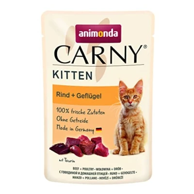 Abbildung von animonda Carny KittenNassfutter für junge Katzen, Pouch Katzennassfutter Katzen bis 1 Jahr, Rind + Geflügel, 12 x 85 g