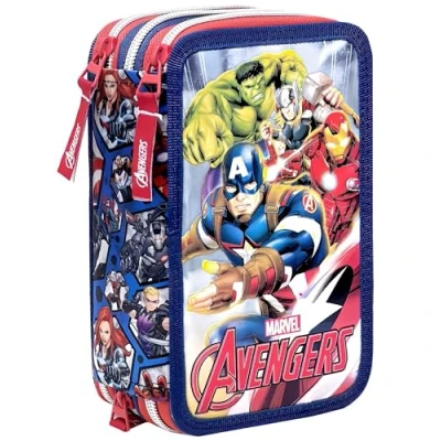 Abbildung von Clondo Federmäppchen 44 Stück, für Avengers Fan, Mäppchen, Mehrfarbig, Federtasche, Etui mit Stiften, Kugelschreiber, Kinder, Grundschule, 3 Fächer, Superhelden