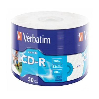 Abbildung von CD R 80 Min/700 MB VERBATIM 52x DataLife tintenstrahlbedruckbar Eco pack 50 Stück