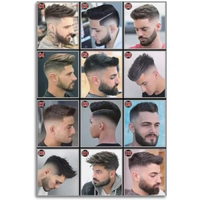 Abbildung von KEYGEM Männerfrisur Poster Friseur Shop Haarschnitt Leinwand Wandkunst Männer Frisur Drucke Kreative Malerei für Salon Wanddekoration Bild 50x70cm Kein Rahmen