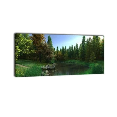 Abbildung von wandmotiv24 Leinwandbild Panorama Nr. 202 Woodland 100x40cm, Bild auf Leinwand, Wald Natur See